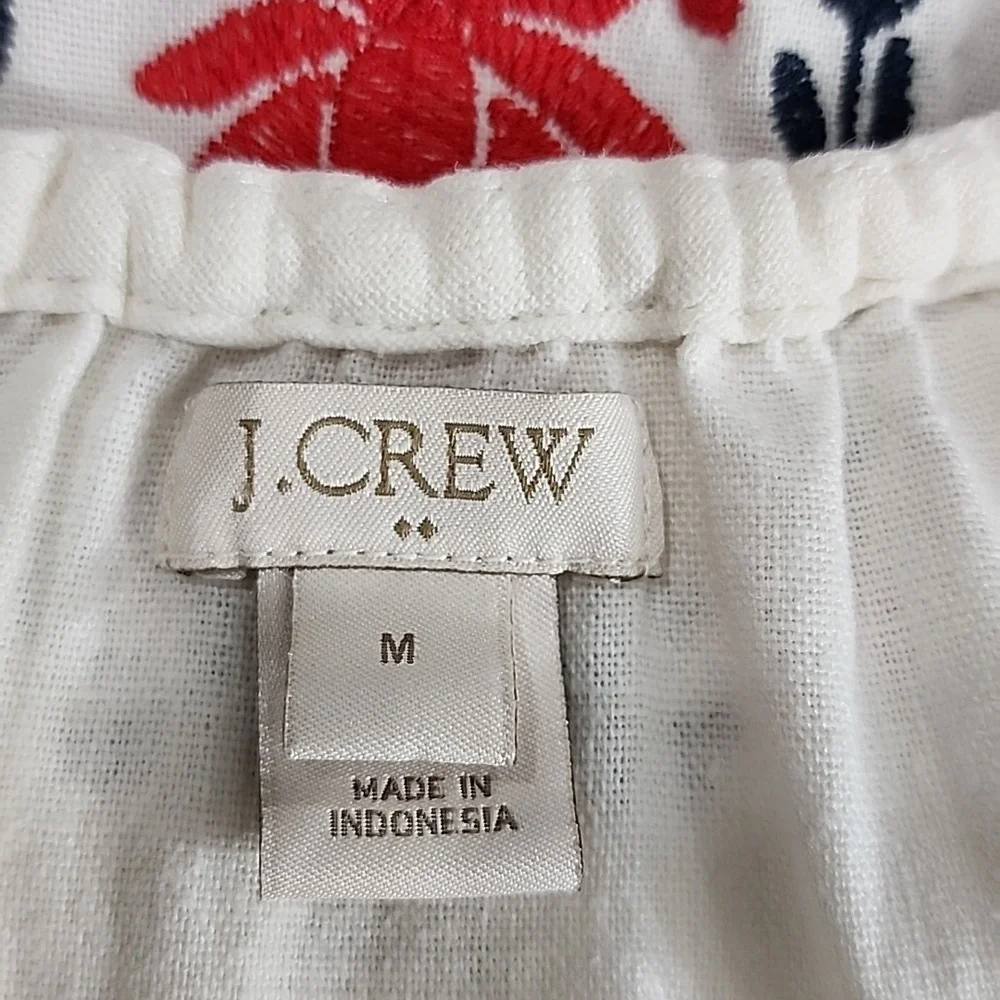 J.Crew Linen‎ Blend Floral Embroidered Ivory Maxi Dress Size M Medium